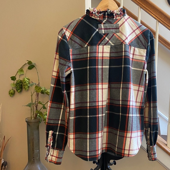 We The Free Always Forever Plaid Fringe Collar Button Up Top Size Small - Picture 5 of 15